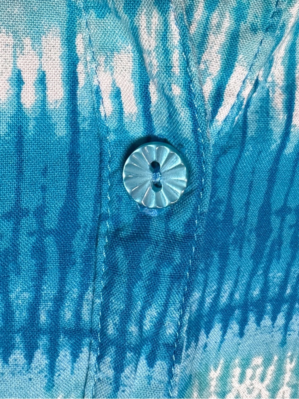 Erika Button Up Short Sleeve Blue Shirt Beach Boho Coastal Artsy Size XL - Picture 8 of 9